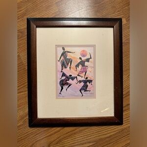 Vintage Edward Halessie Framed Lithograph Celebration Print 17x15 Africa Art